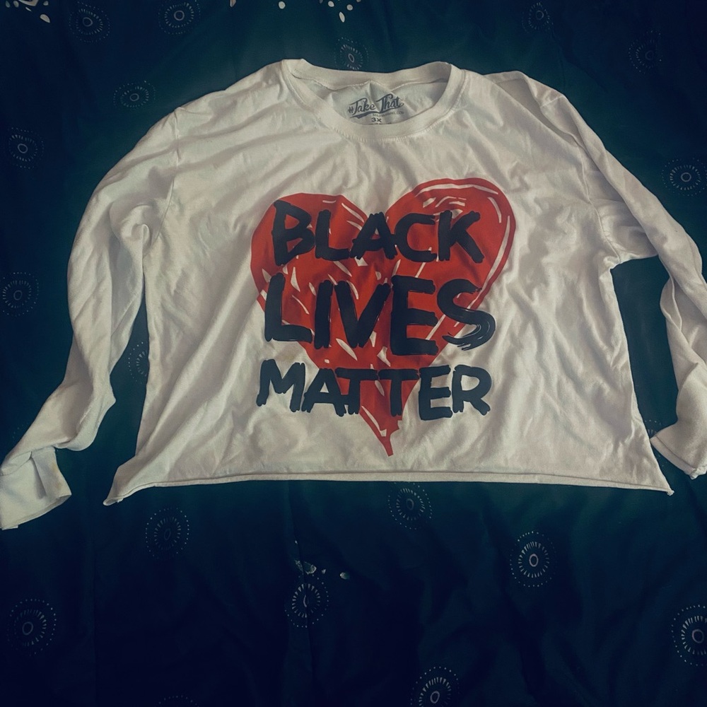 White Long Sleeve Shirt with Red Heart “Black Lives Matter”